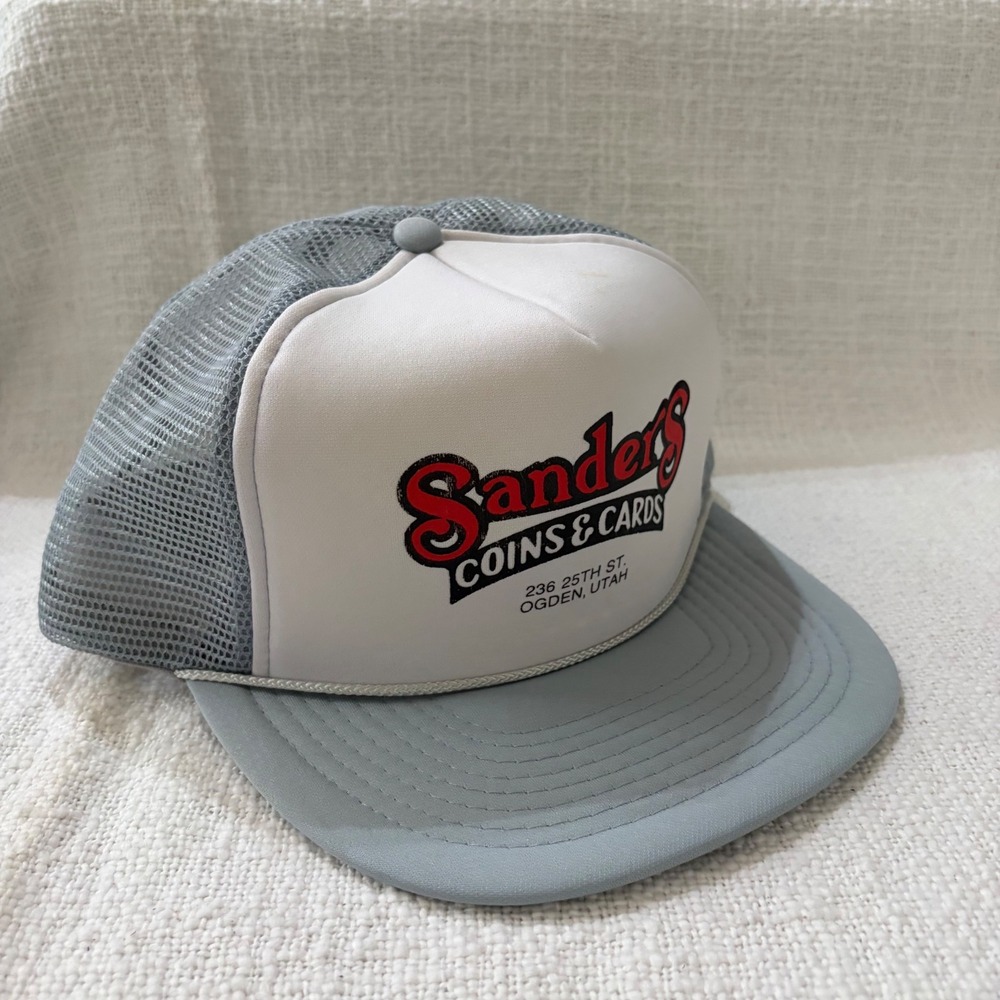 Vintage Sanders Coins & Cards Ogden Utah Trucker Hat Mohr's Snapback Grey White